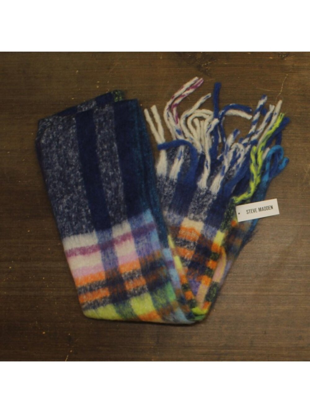 NWT Steve Madden Womens Lofty Fringe Scarf Fuzzy Oversized SMA-5226 Cobalt Blue